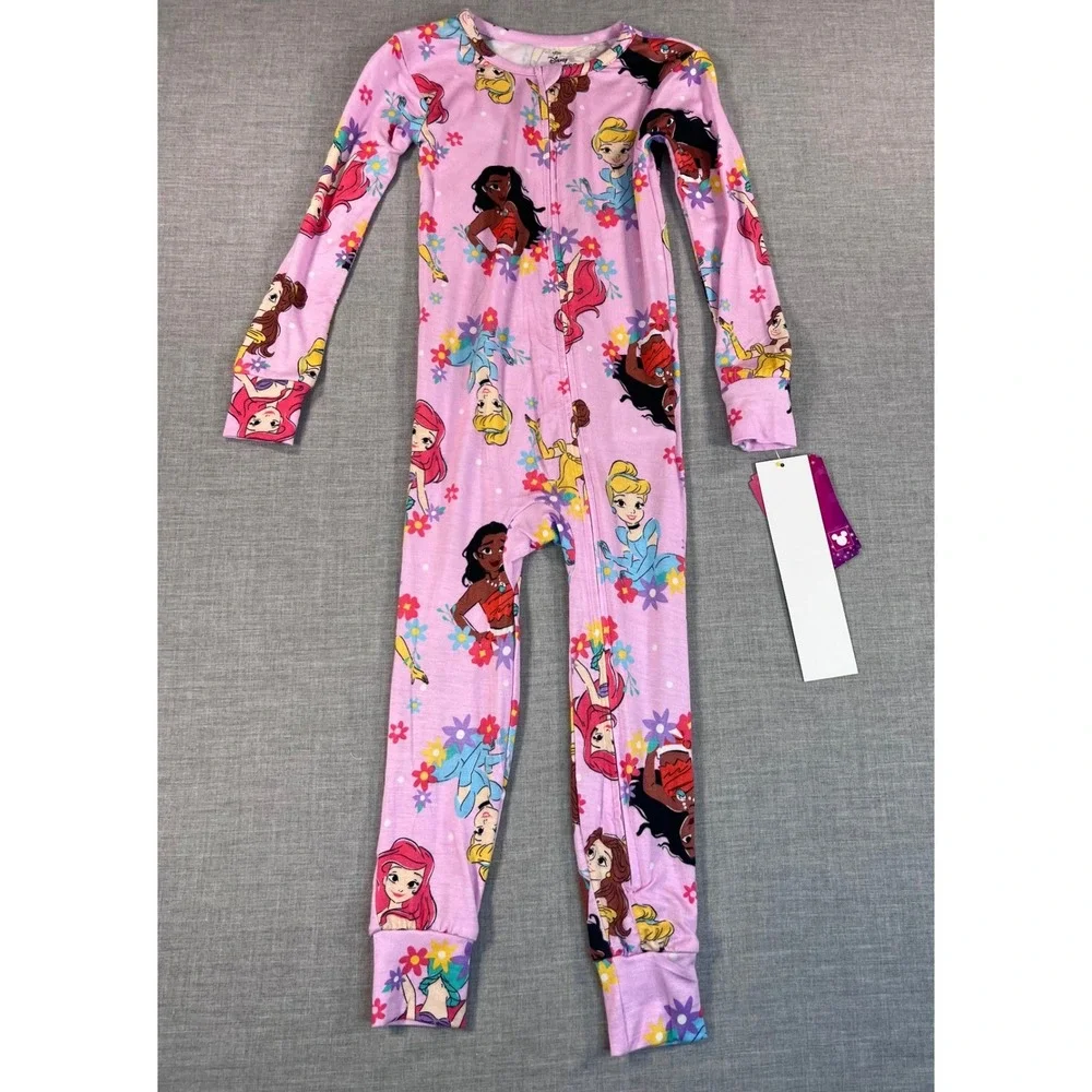 Disney Princess Toddler Girls Pink Viscose Zip Footless Pajamas 3T Moana Ariel